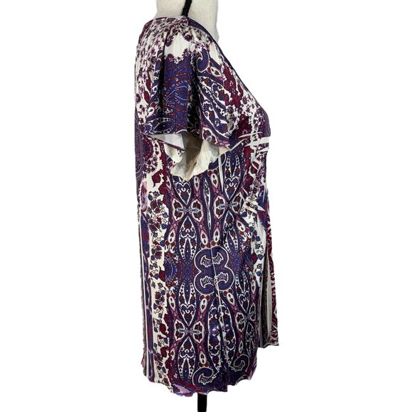 One World Medium Tunic Top Floral Sublimation Stretch Crochet V-Neck Pullover - Picture 3 of 8